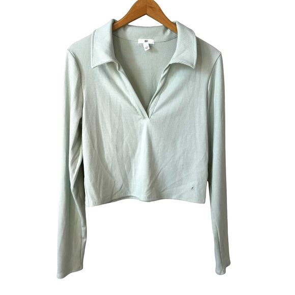 BP Women's Long Sleeve Cropped Ribbed Popover Top Mint Large with FLAW - Picture 1 of 8
